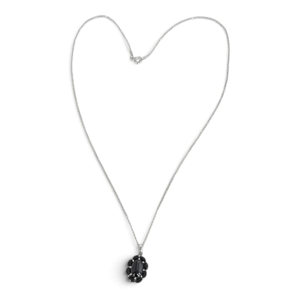 Sterling Silver 925 Black Tigers Eye Oval Pendant Necklace Vintage 18"